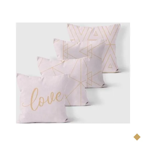 Kit 4 Almofadas Decorativas Own Geométricas Love Rosa e Gold - 45x45 cm