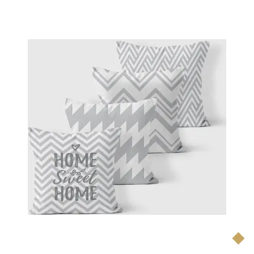 Kit 4 Almofadas Decorativas Own Chevron e Home Cinza - 45x45 cm