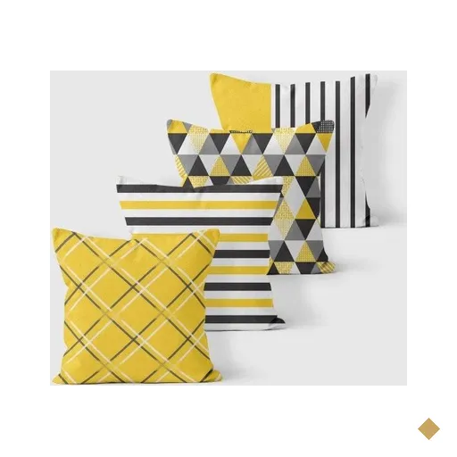 Kit 4 Almofadas Decorativas Own Triângulos e Listras Amarelo - 45x45 cm