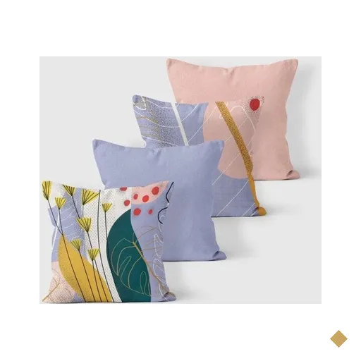 Kit 4 Almofadas Decorativas Own Floral e Lisas Rosa e Lilás - 45x45 cm