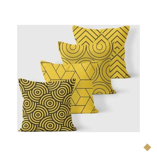 Kit 4 Almofadas Decorativas Own Geometric Black Yellow - 45x45 cm