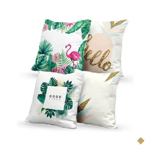 Kit 4 Almofadas Decorativas Own Hello e Good Vibes - 45x45 cm