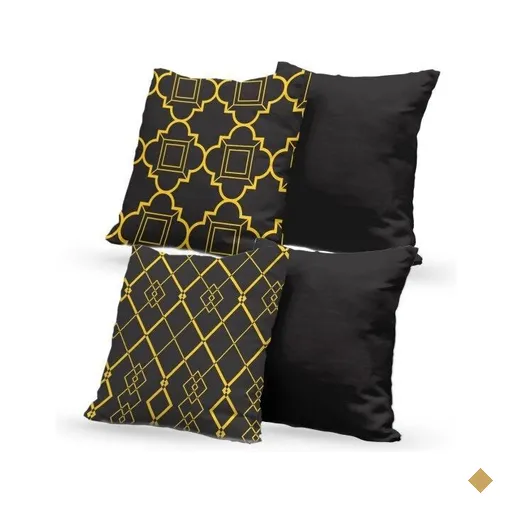 Kit 4 Almofadas Decorativas Own Geométricas e Lisas Black Gold - 45x45 cm