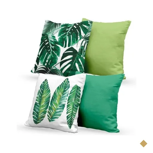 Kit 4 Almofadas Decorativas Own Folhas e Lisas Tons Verdes - 45x45 cm