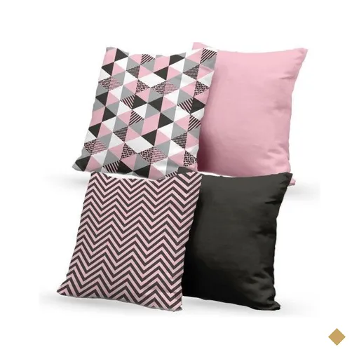 Kit 4 Almofadas Decorativas Own Chevron Triângulos Rosa e Preto - 45x45 cm