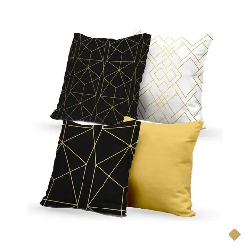 Kit 4 Almofadas Decorativas Own Geométricas Preta Branca Gold - 45x45 cm