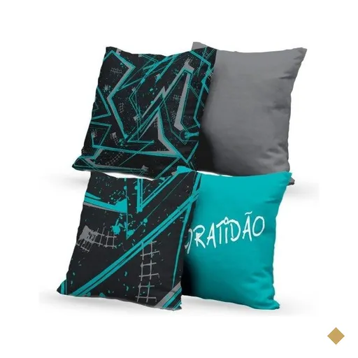 Kit 4 Almofadas Decorativas Own Traços e Gratidão Azul - 45x45 cm