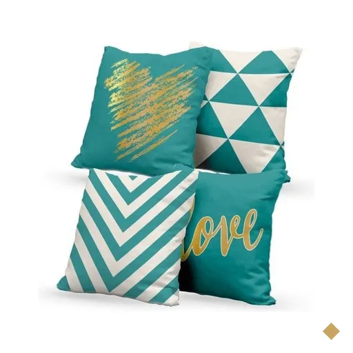 Kit 4 Almofadas Decorativas Own Love Azul e Dourado - 45x45 cm