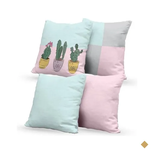Kit 4 Almofadas Decorativas Own Cactos Rosa e Azul - 45x45 cm