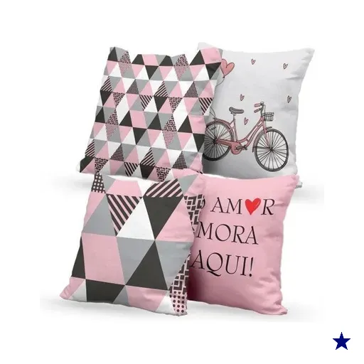 Kit 4 Almofadas Decorativas Own O Amor Mora Aqui Rosa - 45x45 cm