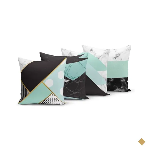 Kit 4 Capas de Almofadas 45x45cm Geométrica Verde Preto e Branco -