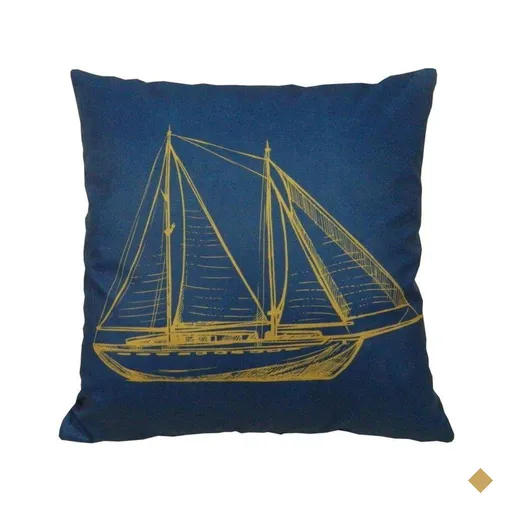 Almofada Marine Tons Mostarda E Azul 45X45Cm Veleiro