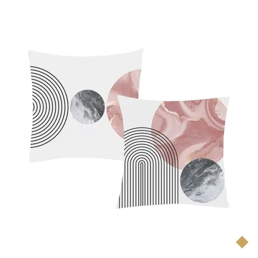 Capa de Almofada Rosa Branca Preto Toque Veludo Circulos 2un
