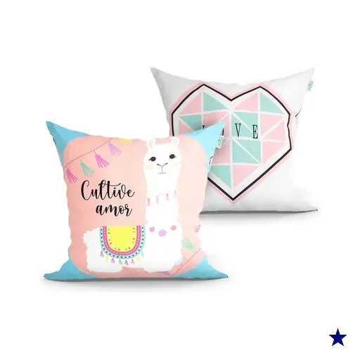 Jogo Capa Almofada Estampada para Quarto Rosa 2 Unidades 45cm x 45cm com zíper…