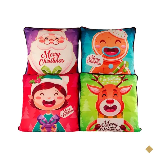 Kit C/ 4 Capas de Almofadas Natal Ano Novo Estampadas 45cm X 45cm C/ Viés
