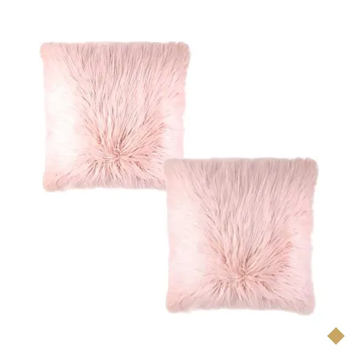 Kit com 2 Capas de Almofada Pelo Alto Luxuoso Rosa Pó