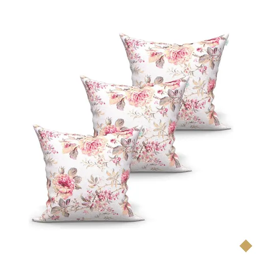 Capa de Almofada Floral Estampada Grande 60cm x 60cm com zíper 3 Unidades