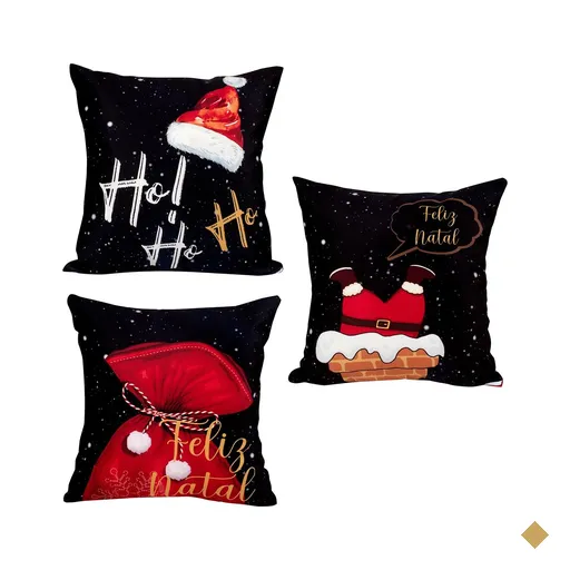 Kit Almofada Natal Estampada Decorativa 3 Unidades 40cm x 40cm Tecido Suede com…