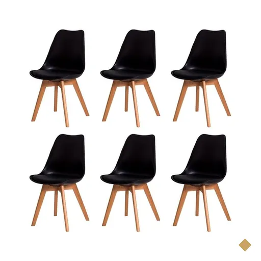 Kit com 6 Cadeiras Leda Preta - Charles Eames com Almofada
