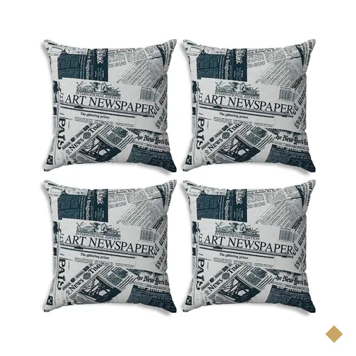 Kit 04 Capas para Almofada Tecido Estampado Jornal Preto e Branco D19 42x42 Cm…