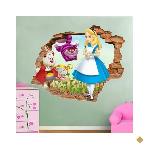 Adesivo Buraco Falso 3D Alice no País das Maravilhas - G 82x100cm