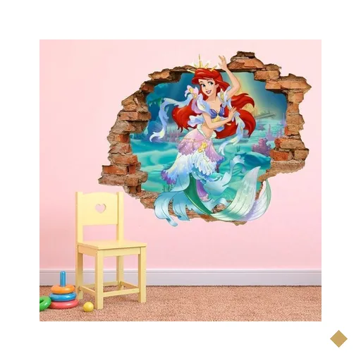Adesivo de Parede Buraco Falso 3D Princesa Ariel - G 82x100cm