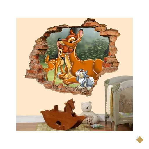 Adesivo de Parede Buraco Falso 3D Infantil Bambi - G 82x100cm