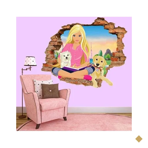 Adesivo de Parede Buraco Falso 3D Infantil Barbie - G 82x100cm
