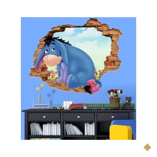 Adesivo de Parede Buraco Falso 3D Bisonho Pooh - G 82x100cm