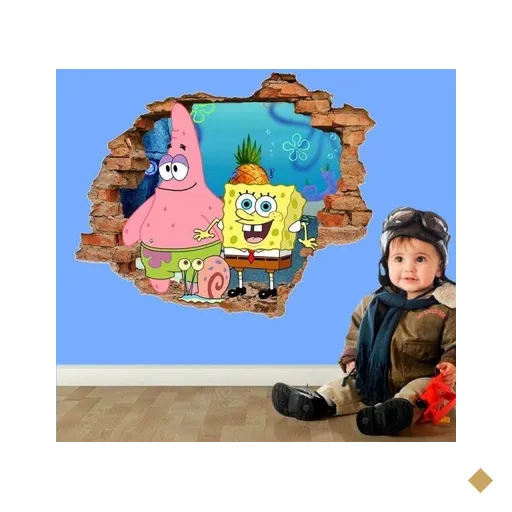 Adesivo de Parede Buraco Falso 3D Bob Esponja 1 - G 82x100cm