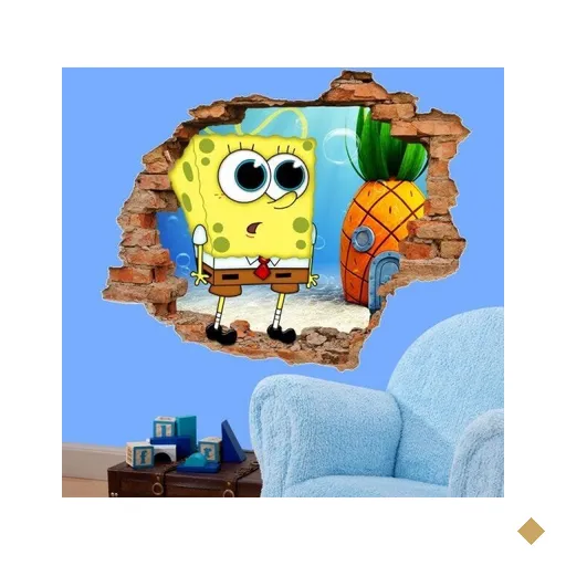 Adesivo de Parede Buraco Falso 3D Bob Esponja 2 - G 82x100cm