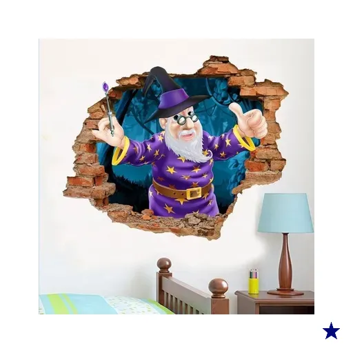 Adesivo de Parede Buraco Falso 3D Infantil Bruxo - G 82x100cm