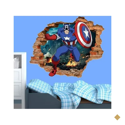 Adesivo de Parede Buraco Falso 3D Capitão América 01 - G 82x100cm