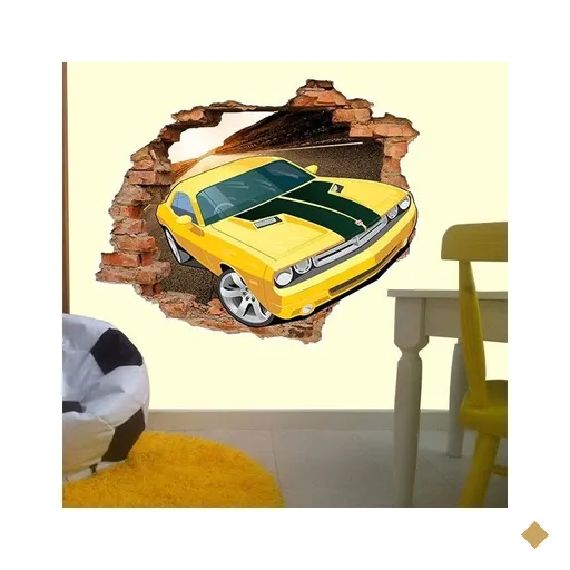 Adesivo de Parede Buraco Falso 3D Infantil Carrinho - G 82x100cm