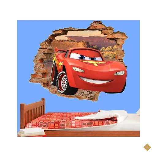 Adesivo de Parede Buraco Falso 3D Infantil Carros - G 82x100cm