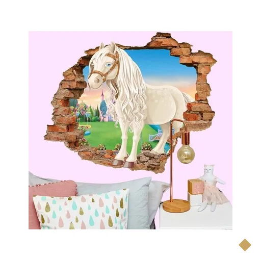 Adesivo de Parede Buraco Falso 3D Cavalo Branco - G 82x100cm