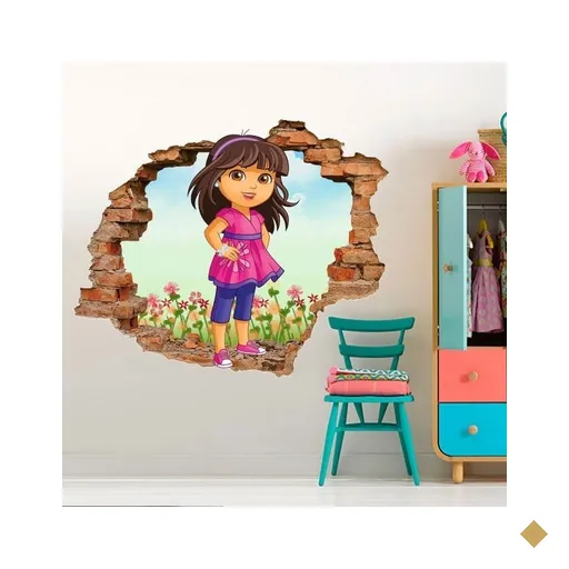 Adesivo de Parede Buraco Falso 3D Dora Aventureira 3 - G 82x100cm