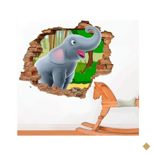 Adesivo de Parede Buraco Falso 3D Infantil Elefante - G 82x100cm