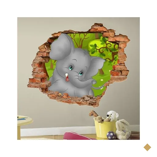 Adesivo de Parede Buraco Falso 3D Elefantinho - G 82x100cm