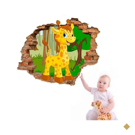 Adesivo de Parede Buraco Falso 3D Infantil Girafinha - G 82x100cm