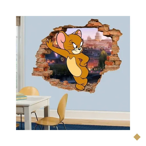 Adesivo de Parede Buraco Falso 3D Infantil Jerry - G 82x100cm