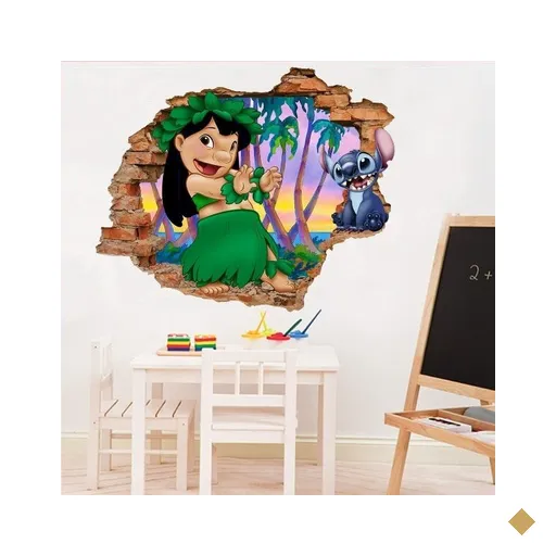 Adesivo de Parede Buraco Falso 3D Lilo e Stitch - G 82x100cm