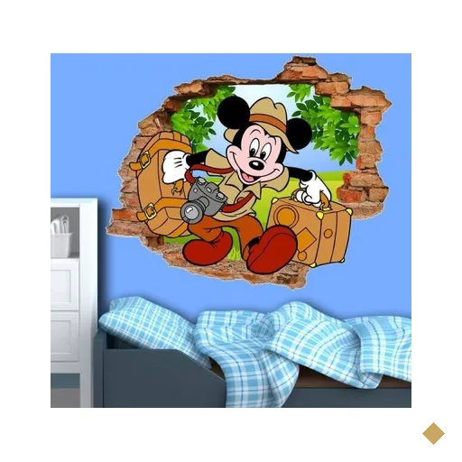 Adesivo de Parede Buraco Falso 3D Mickey Floresta - G 82x100cm