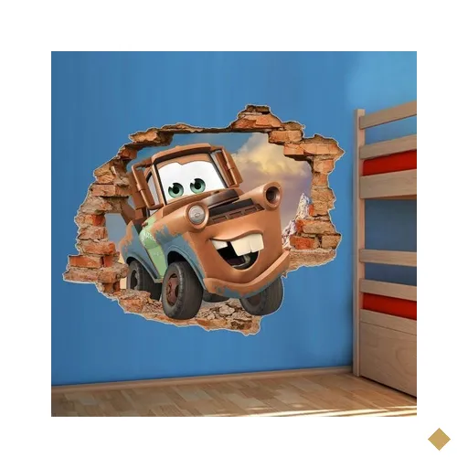 Adesivo de Parede Buraco Falso 3D Carros Mate - G 82x100cm