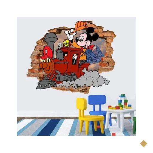Adesivo de Parede Buraco Falso 3D Mickey Locomotiva - G 82x100cm