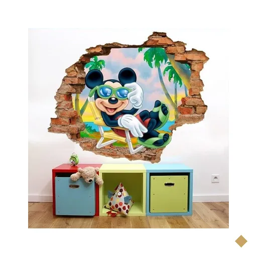 Adesivo de Parede Buraco Falso 3D Mickey Praia - G 82x100cm