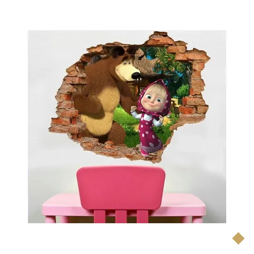 Adesivo de Parede Buraco Falso 3D Masha e o Urso - G 82x100cm
