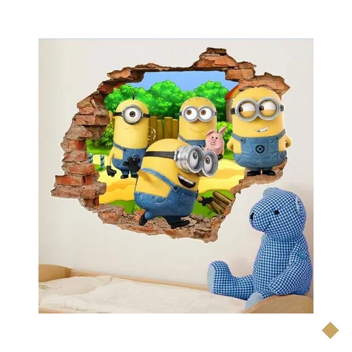 Adesivo de Parede Buraco Falso 3D Infantil Minions 2 - G 82x100cm