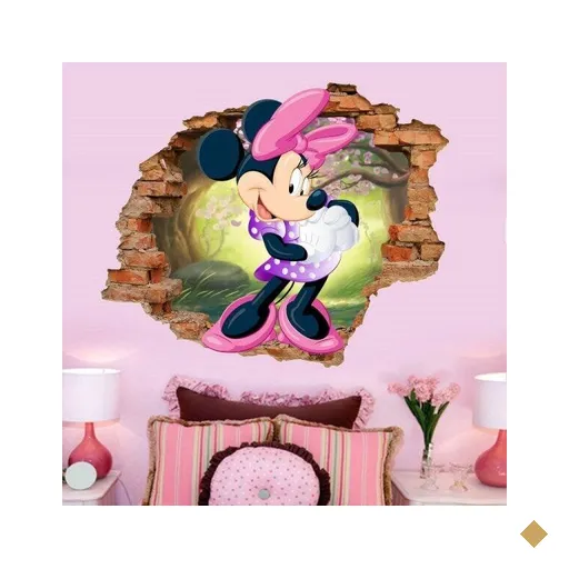 Adesivo de Parede Buraco Falso 3D Infantil Minnie - G 82x100cm