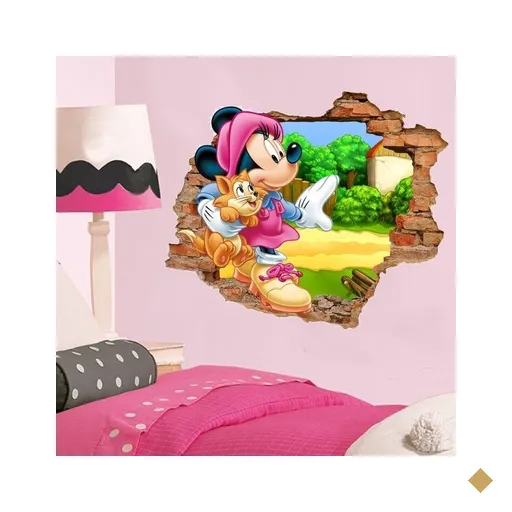Adesivo de Parede Buraco Falso 3D Minnie com Gatinho - G 82x100cm